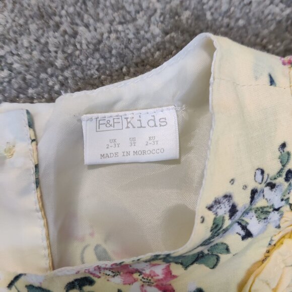 F&F Kids Girls Dress Size 3T Yellow Flowers 100% Cotton Lined Summer Fashionable - Picture 2 of 8